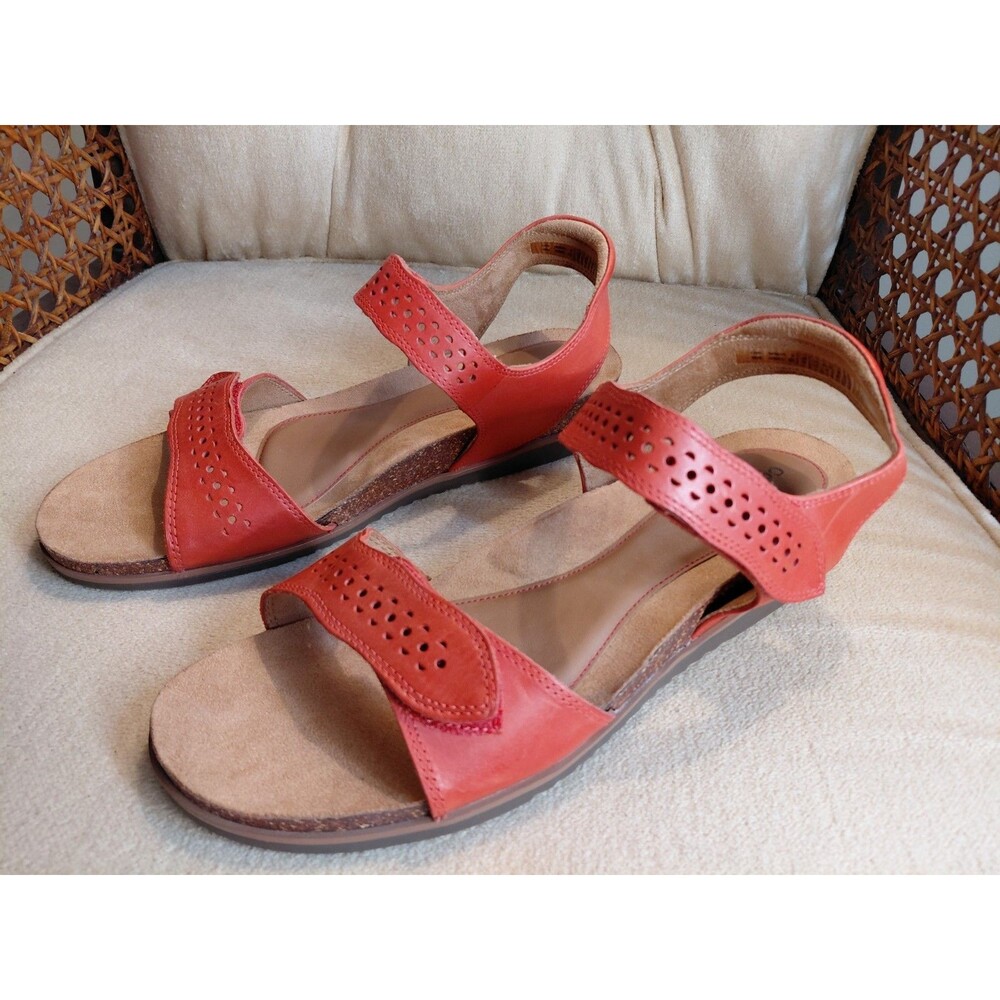 Cobb Hill Womens 12 M Coral Red Leather Comfort Sandals Hook & Loop NEW